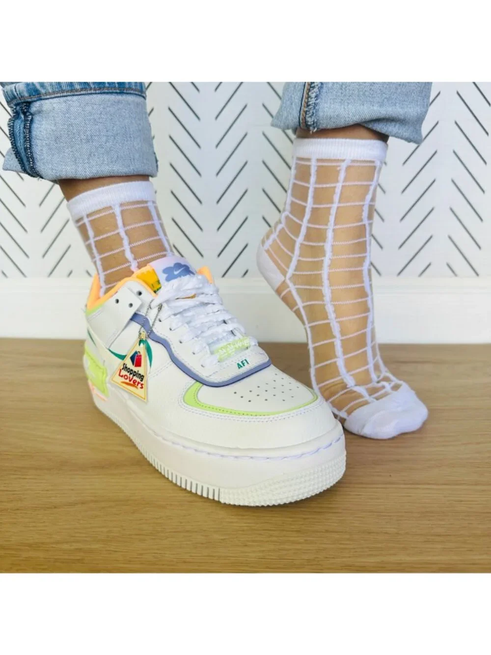 ⭐Women Socks 5 Pairs Transparent Silk Elastic Mesh  Multi design Ankle White New